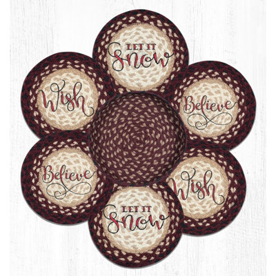  Holiday Festive Round Trivets in Basket – Farmhouse Rustic Dining Set