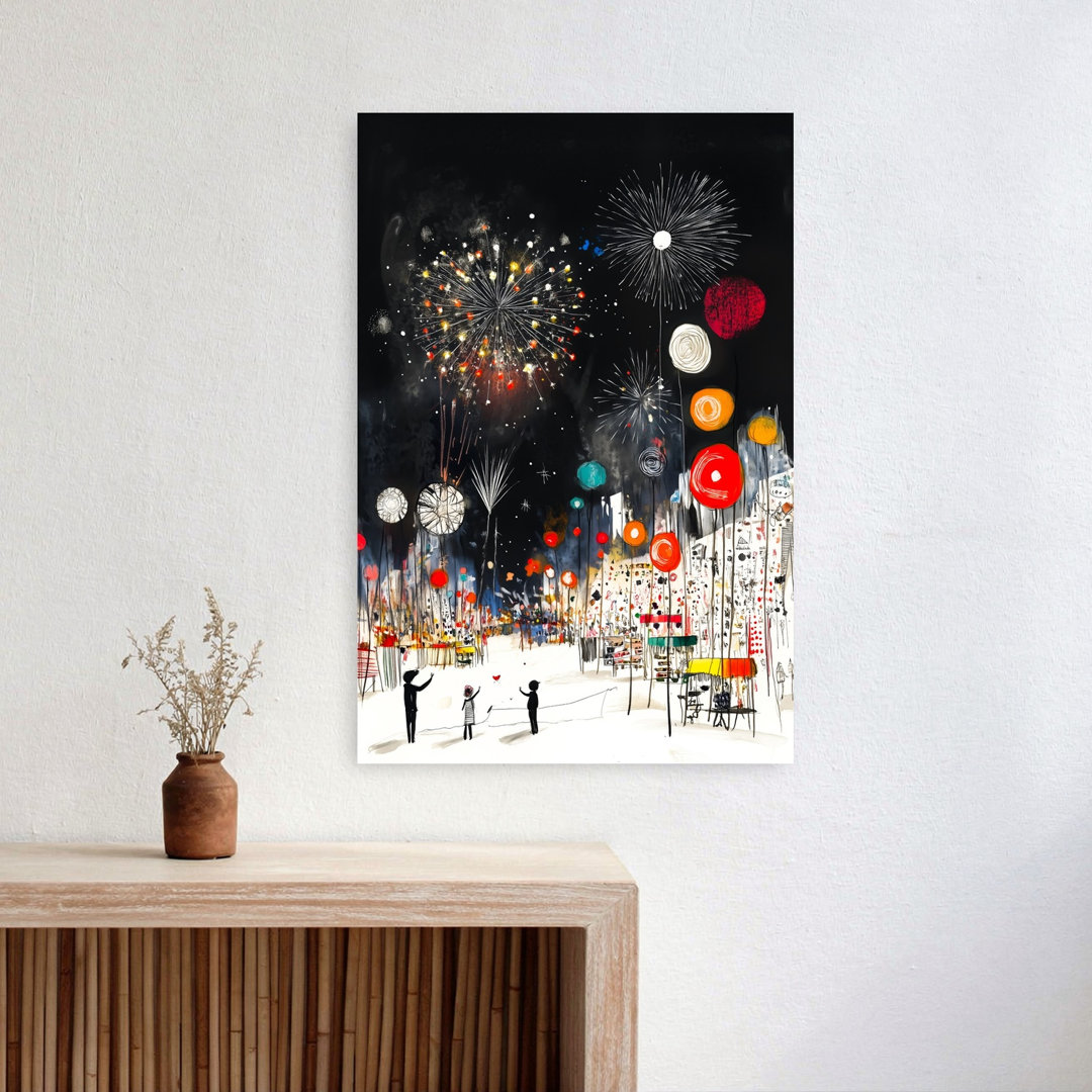 City Fireworks Celebration Colorful Playful Vibrant City Wall Art Print