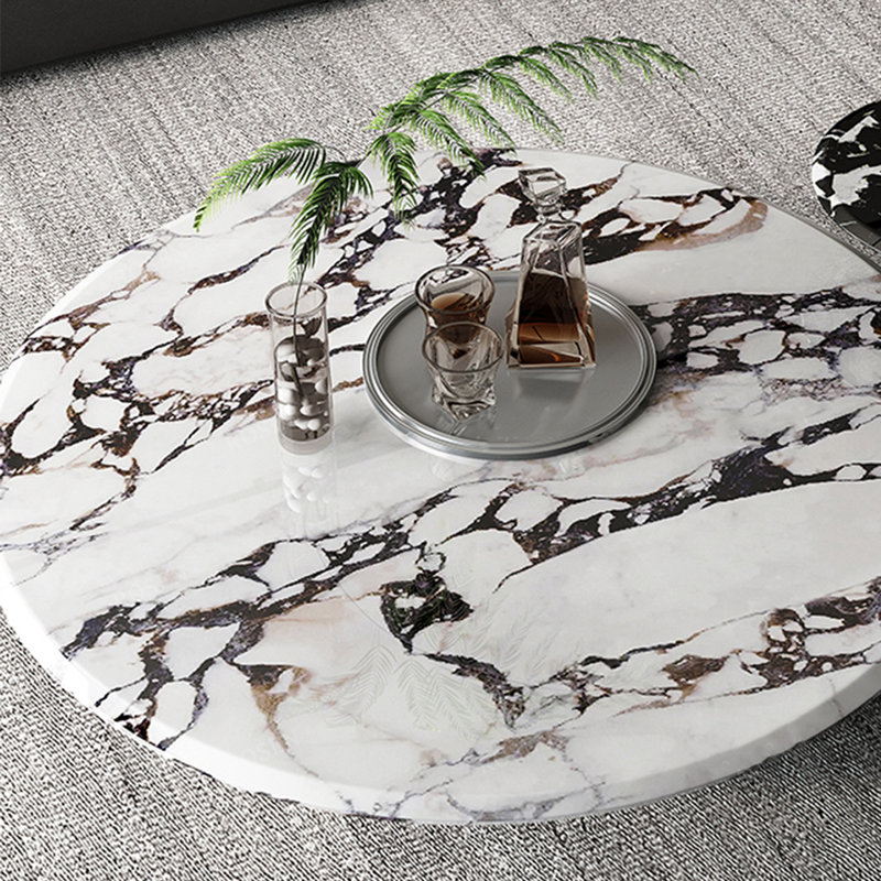 Italian round marble coffee table, 14.6" H x 31.5" L x 31.5" W, White