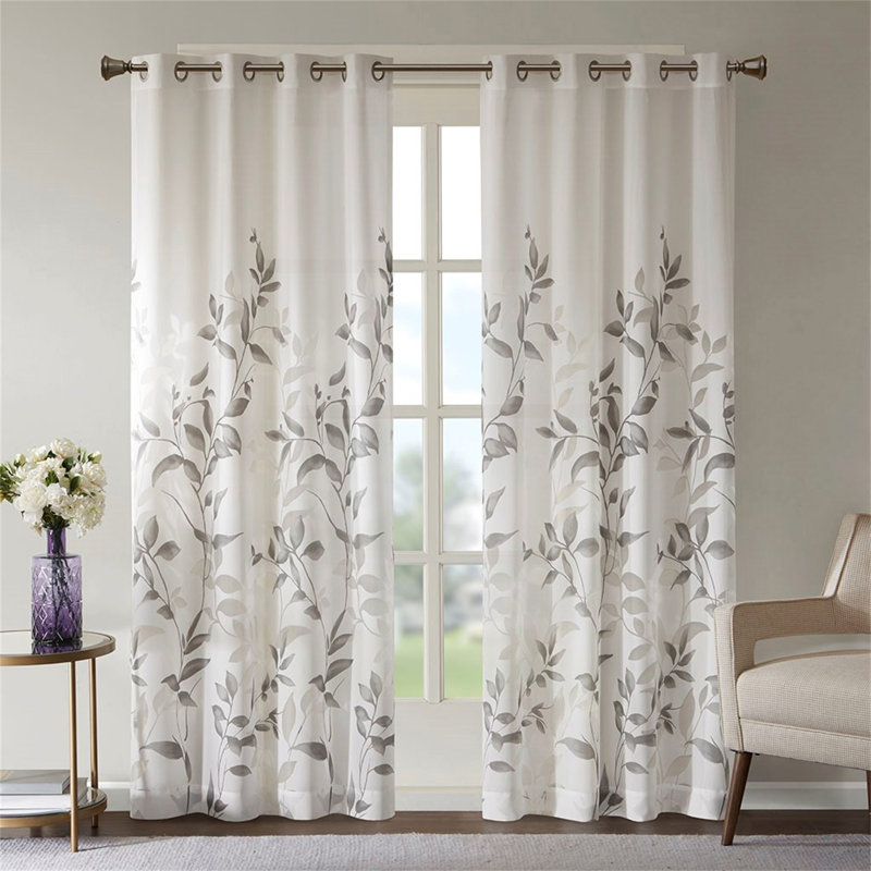 Panneau de rideau Burnout Printed (seulement 1 panneau PC), 50" W x 84" L, Blanc / Rose