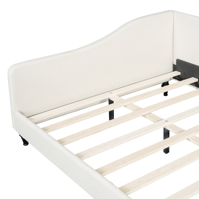 Full L-Shaped Daybed In Finish Beige Linen With Solid Wood Legs Warmth And, Beige