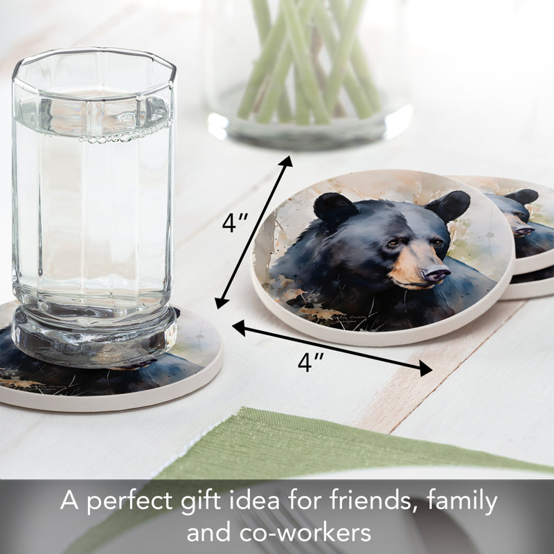 Wilserness Bear 4-Pack Round Tumbled Tile Coaters