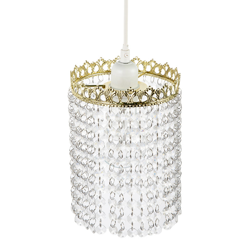 Polished Gold Crown Pendant Light Shade With Strings Of Clear Beads By 