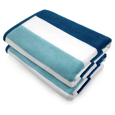 Ainoriitta Oversized Velour Tonal 100% Cotton Beach Towels, Large, Soft and Absorbent, Luxurious Striped Colours Set for Beach, Pool, and Hot Tub