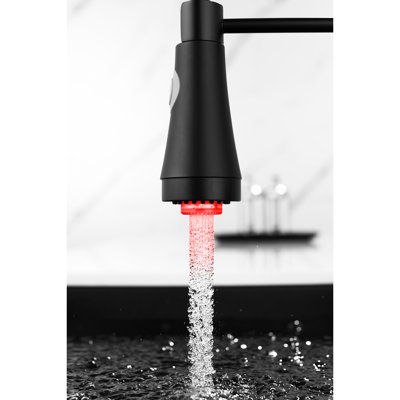 Led Kitchen Faucet With Pull Down Spray, Single Handle, Black, 360 Rotation, User- And Efficient Cleaning Method Pull-Down Spray Head, Rotatable, Quick To Clean