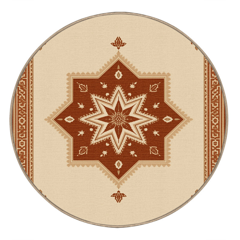Tapis oriental moelleux moelleux en beige, 6 po de diamètre