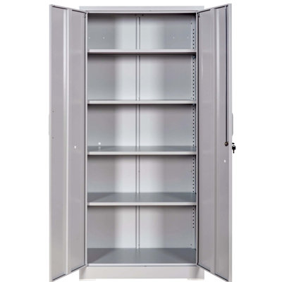 Heavy-Duty Metal Storage Cabinet with Locking Doors and 4 Adjustable Shelves for Garage, Office, or Warehouse Organization.