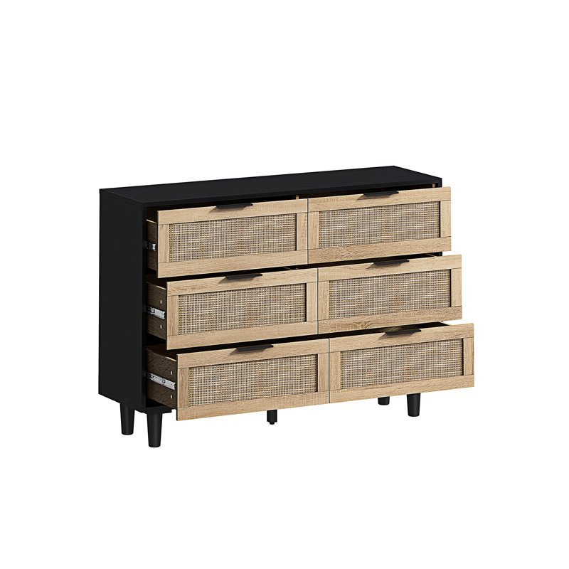 Armoire de rangement 6 tiroirs, H 29,58 po x l 59,11 po x P 15,8 po, Black