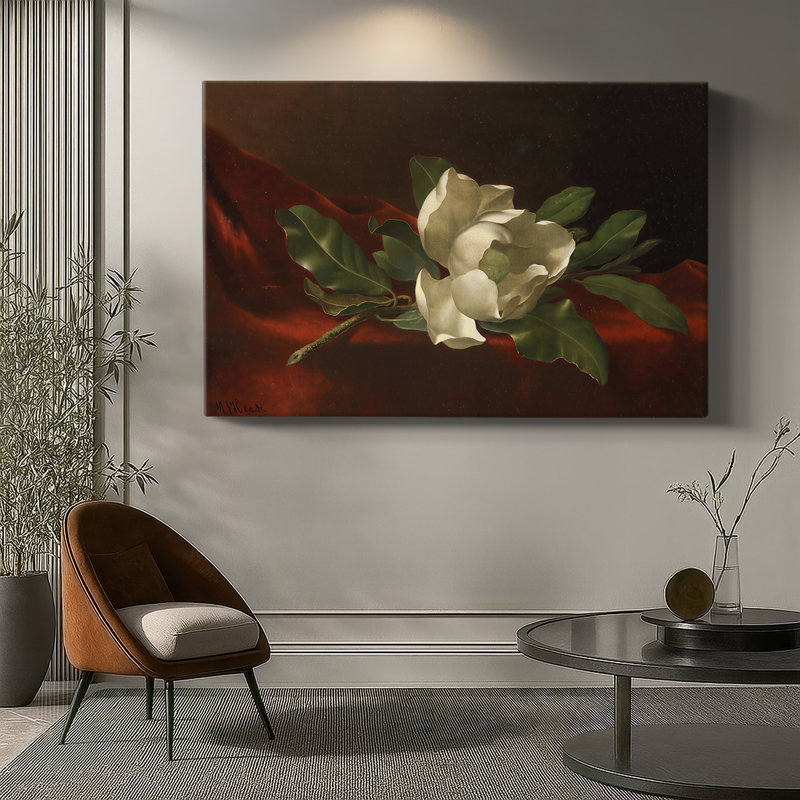 Martin Johnson Heade "Magnolia Grandiflora (Magnolia sur velours rouge)" - Art mural de qualité musée sur toile tendue