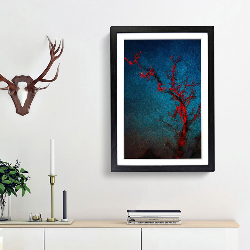 Midnight Tree in Abstract - Framed Print, 36cm H x 27cm W x 2cm D, Black Framed