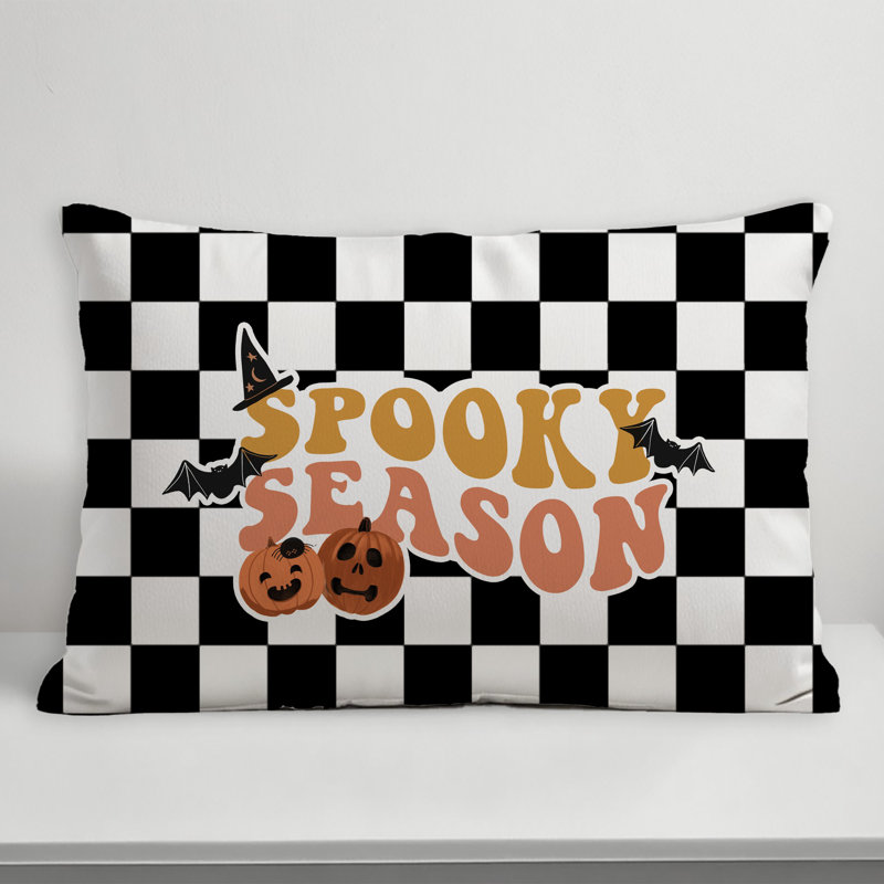 Coussin Spooky, H 14 po x l 20 po, Rectangle, À damier noir