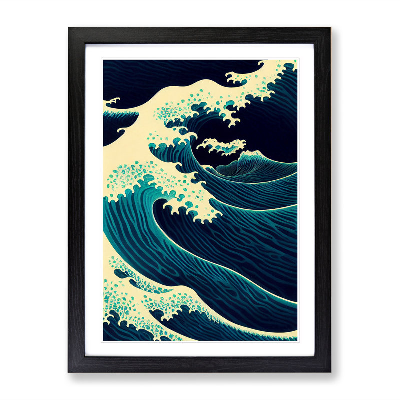 Superb Japanese Wave - Single Picture Frame Print, Black, 64cm H x 46cm W x 2cm D