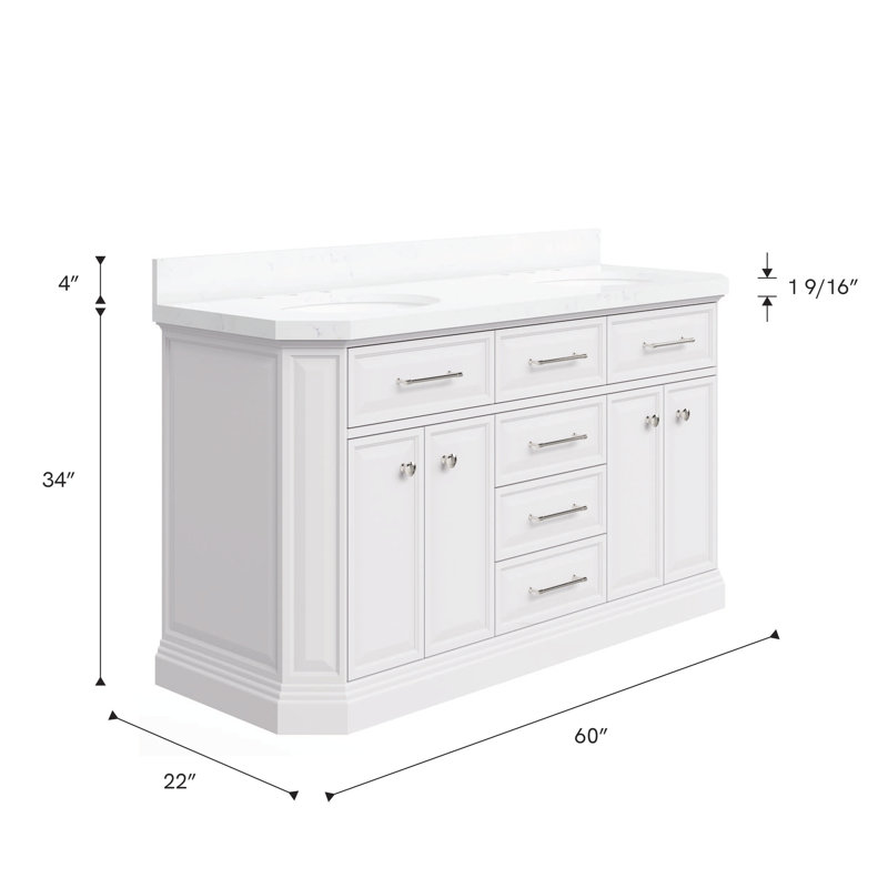 Palace 60'' W Double Vanity, Polished Nickel, Pure White