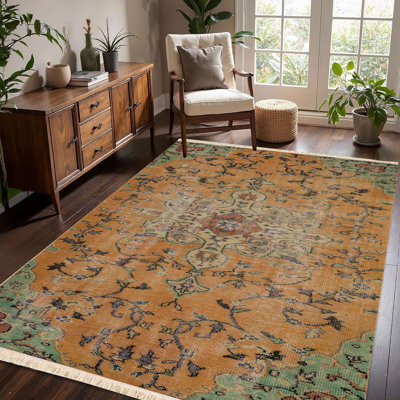 Overdyed Burnt Orange Medallion Area Rug