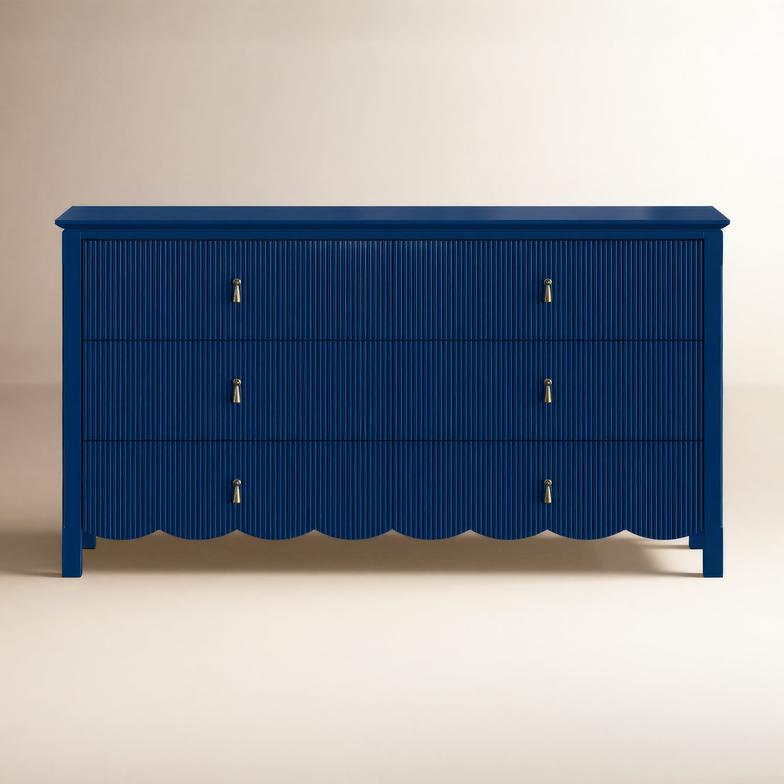 Sofia Wood 6 Drawer Reeded Dresser, Navy Blue
