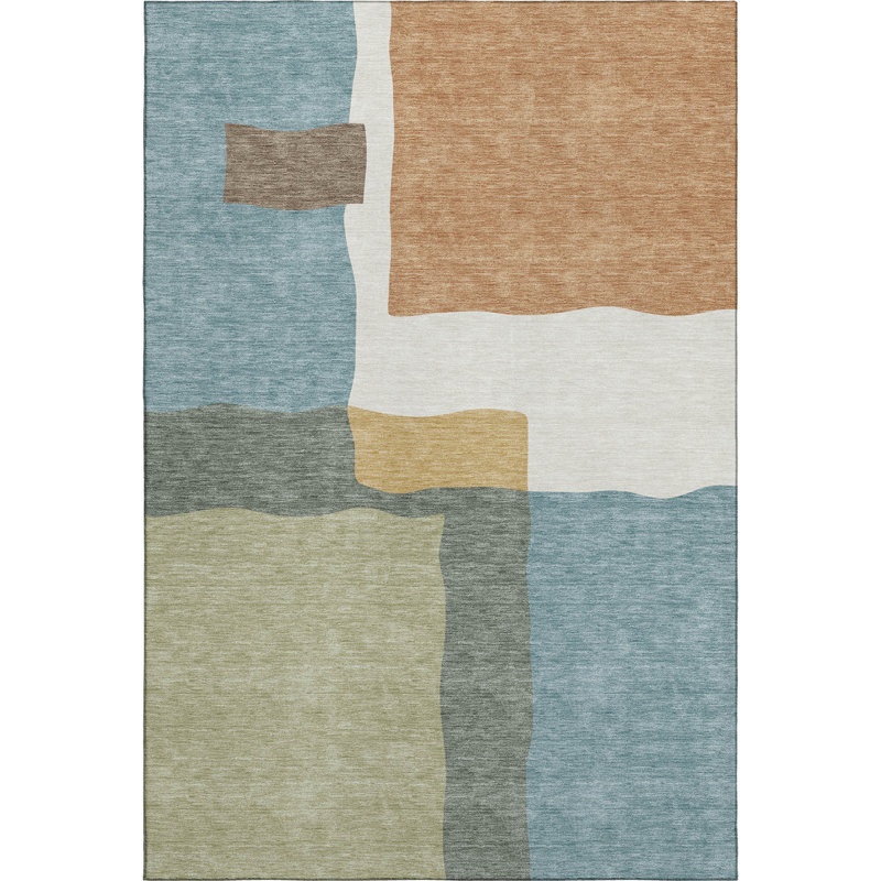 Premium Machine Washable Mayfield AMF2400 Geometric Rug, Seafoam, 9' x 12'