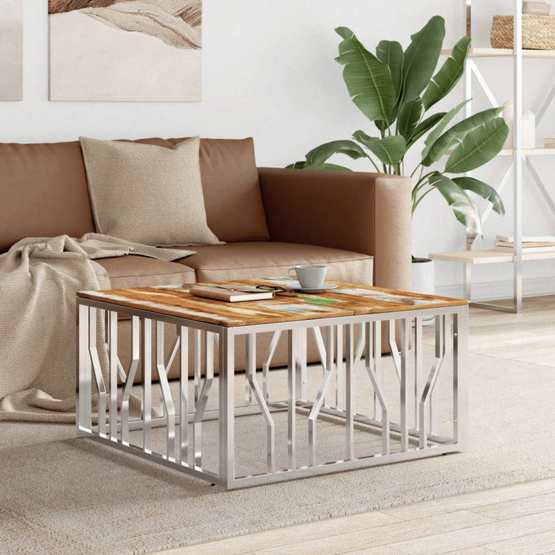 Angeliqua Frame Coffee Table, 40cm H x 80cm W x 80cm D, Honey, Frame Silver