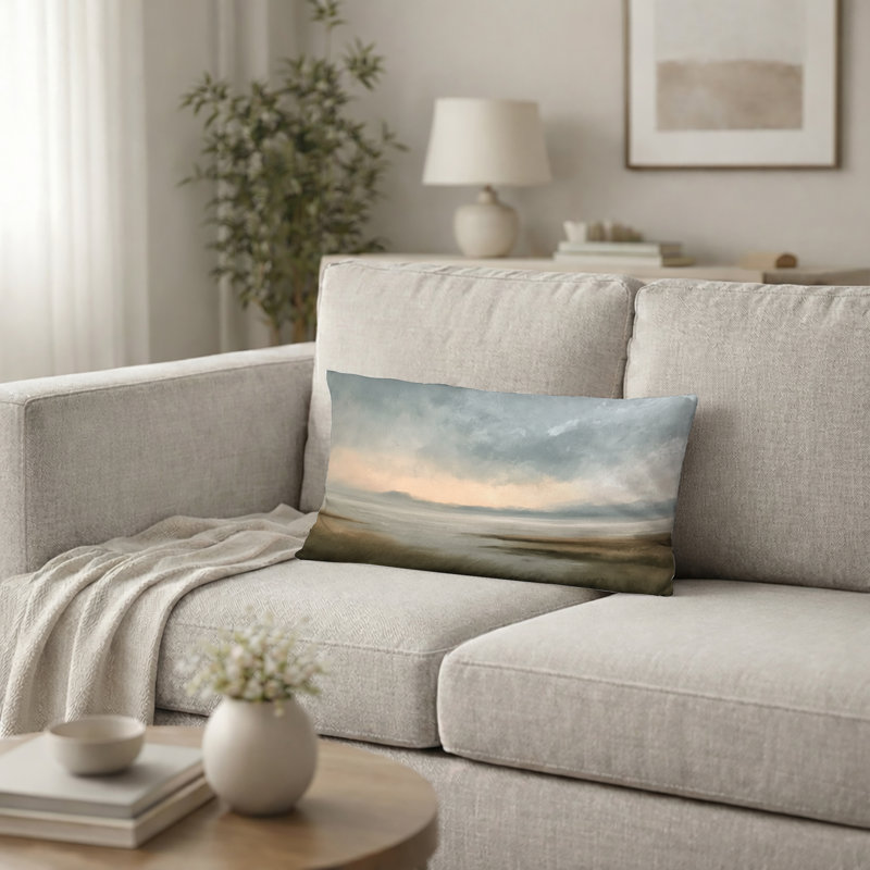 Coussin décoratif côtier - Coussin imprimé vert et gris « Après-midi de pluie côtière », H 12 po x l 20 po