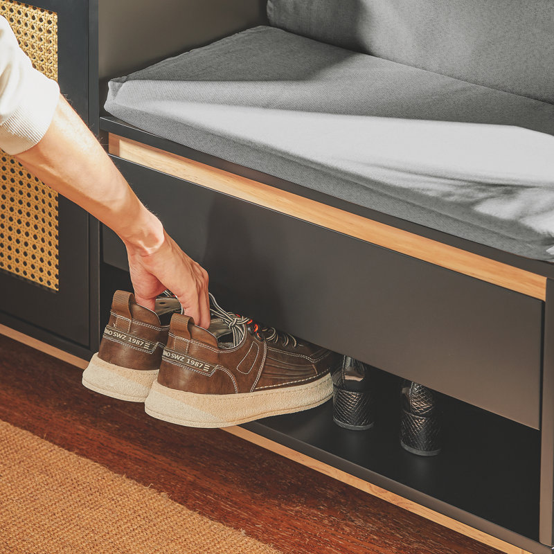 Alexzandar Polyester Upholstered Storage Bench, Black