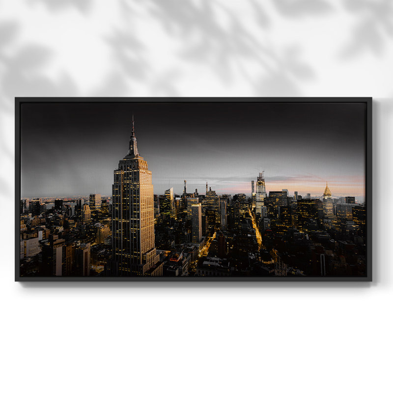 Goodnight NY - Toile tendue avec châssis tendue, prête à être accrochée, Noir, H 21 po x l 41 po