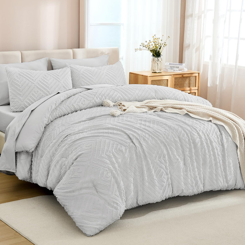 Andency California King Size Comforter Set with Sheets White - 7 Pieces Bed in a Bag Cal King Boho Tufted Lightweight Bedding Sets with Comforter, Sheets, Pillowcases & Shams