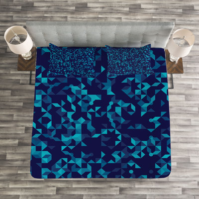 Adaijah Navy Blue/Teal Microfibre Bedspread Set