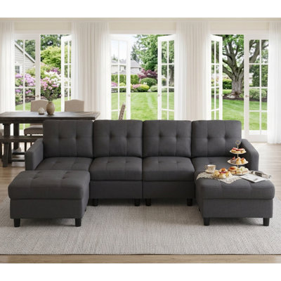 Kentrell 6-Piece Upholstered U-Shape Sectional Sofa With Ottoman