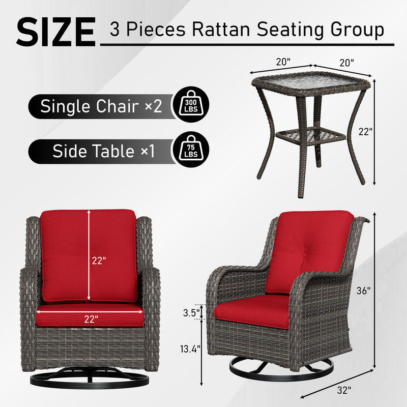 2 - Person Outdoor Conversation Sets with Cushions, Red
