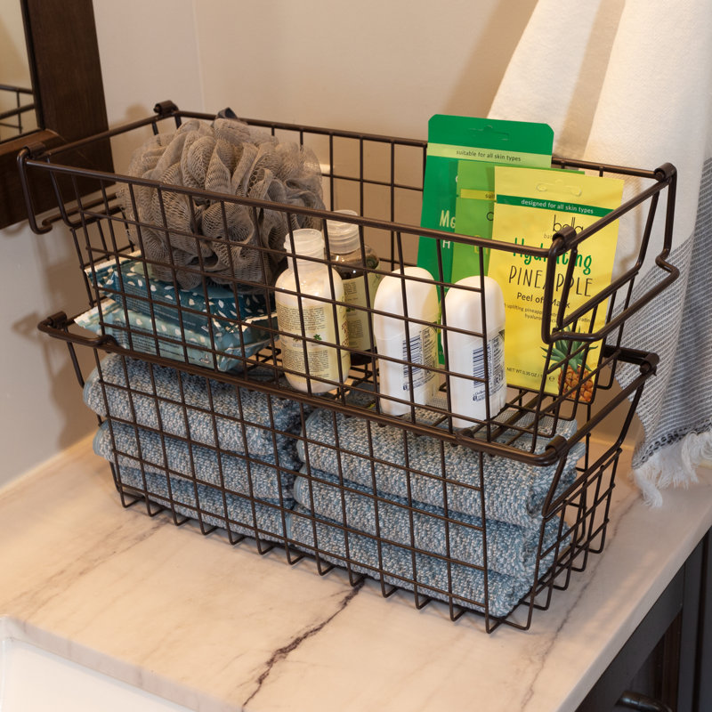 Stackable Metal Storage Baskets (Set of 2), 5.5" H x 6" W x 16" D, Espresso