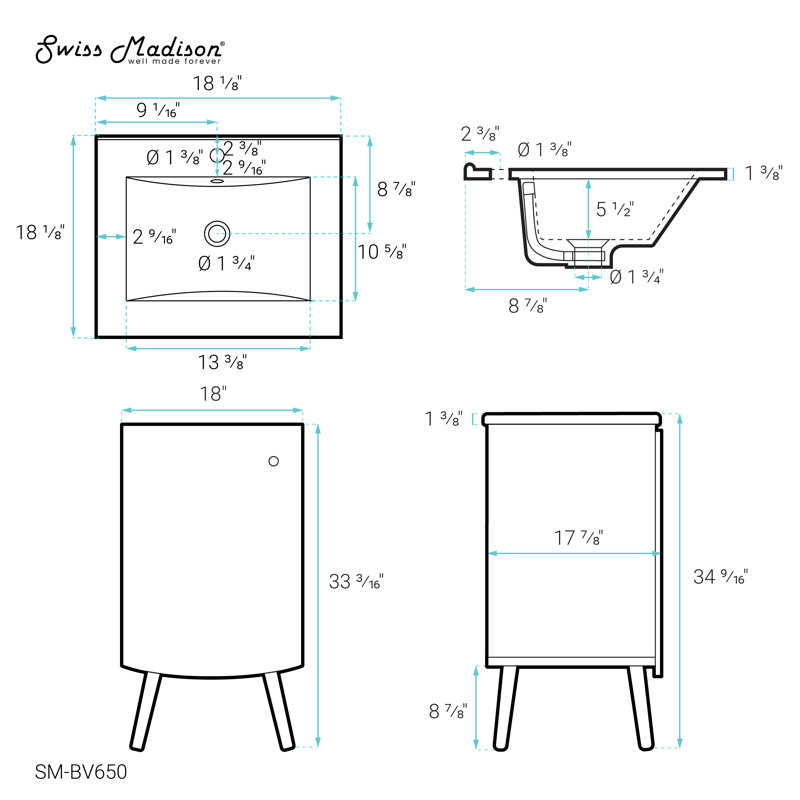 Manoir 18" Bathroom Vanity in White, White