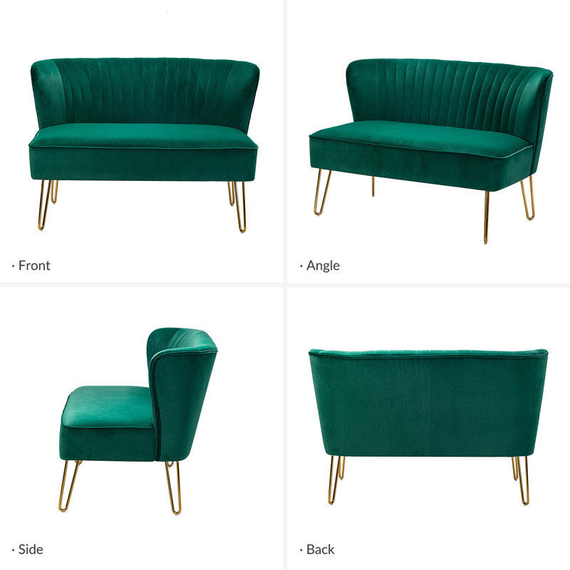 Causeuse rembourrée Leona, Velours vert