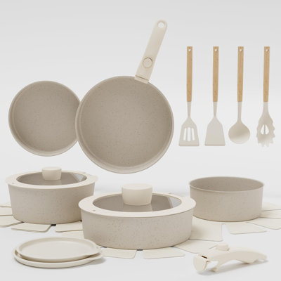 19 Piece Non-Stick Pots and Pans Set, Detachable Handle Cookware