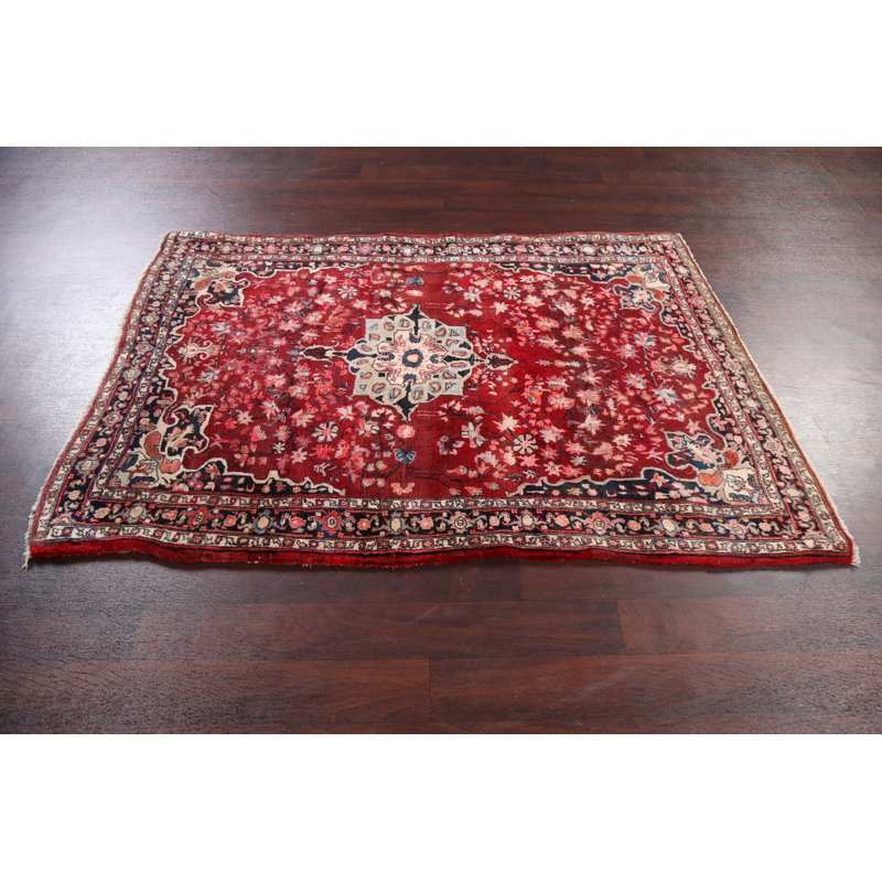 Tapis rouge à motif persan rouge Zanjan noué à la main 4 x 6