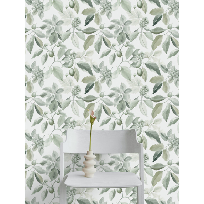 Papier peint botanique vert à peler et coller