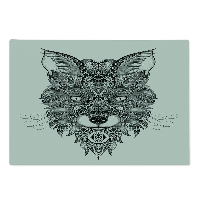 Ambesonne Fox Cutting Board Large Size Celtic Style Black Ecru