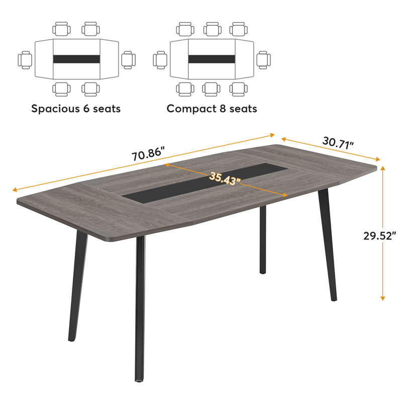 180cm Boat Shaped Conference Table, Grey