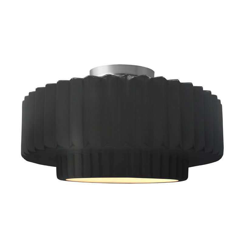 Plafonnier semi-encastré en céramique Dottie, H 8 po x l 16,5 po x P 16,5 po, Noir mat carbone, Nickel brossé