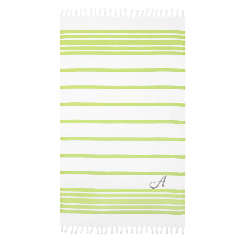 Serviette de plage 100% coton à chevrons, A, Pistache / gris