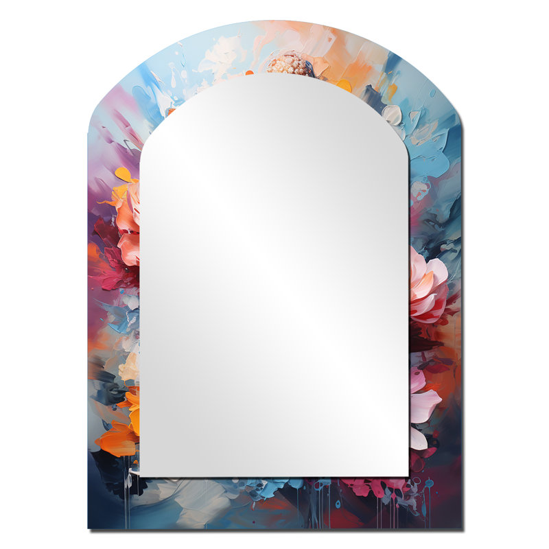 Floral Bouddha en méditation II - miroir décoratif asymétrique mural méditation, 34 po x 25 po