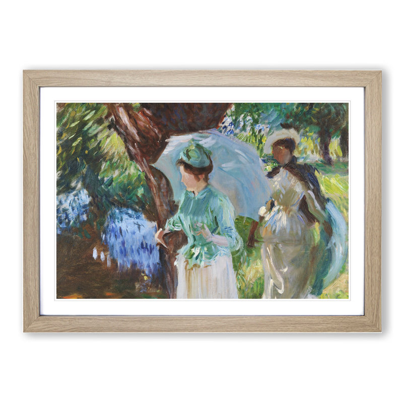 Two Girls with Parasols by John Singer Sargent - Picture Frame Painting, 48cm H x 65cm W x 2cm D, Oak Framed