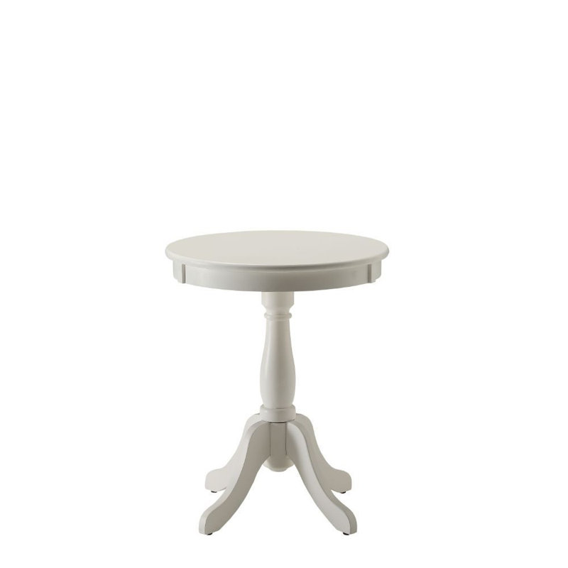  Table de bout à piédestal rond en bois blanc transitionnel 22 po