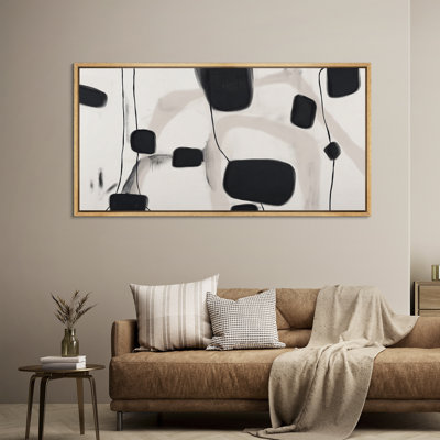 White Abstract Shapes Framed Canvas - Modern Minimalist Wall Art
