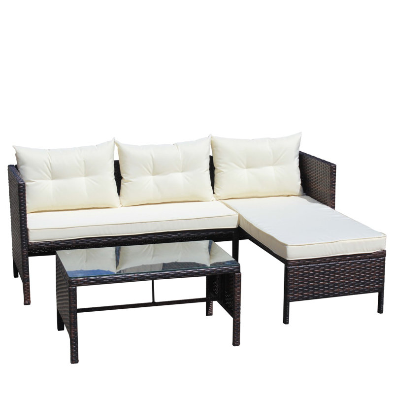 Canapé modulaire d'extérieur en osier 3 pièces avec coussins de siège