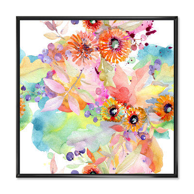 «Vibrant Wild Spring Leaves and Wildflowers I», peinture sur toile