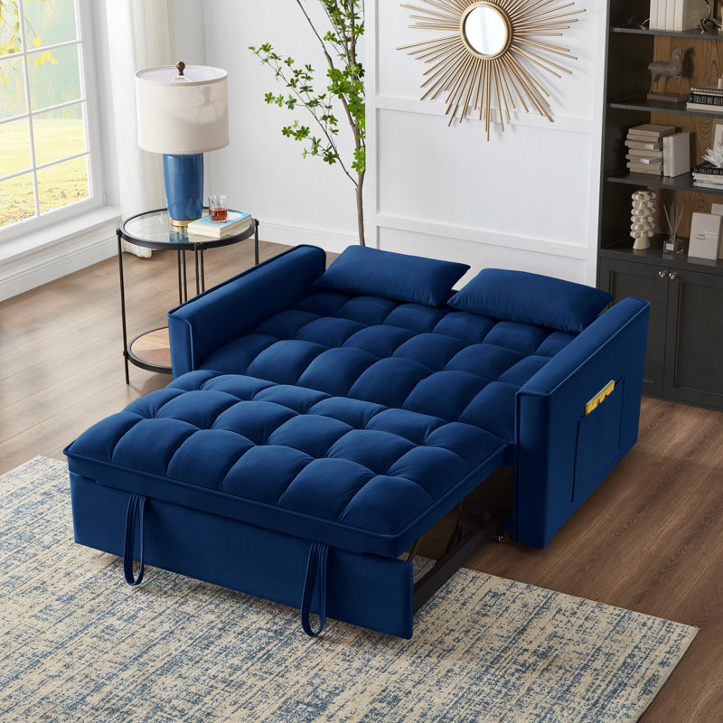 Cubbindall Upholstered Convertible Sofa Bed,Sleeper Sofa,Velvet Sofa,Modern Sofa,Accent Sofa, Navy Velvet 2