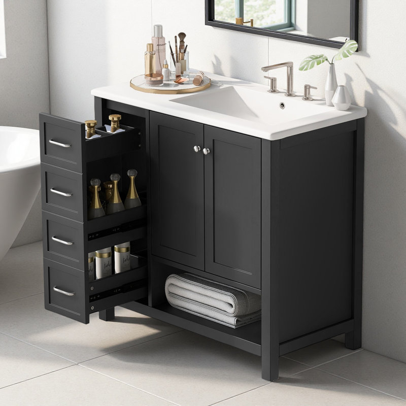 Meuble-lavabo 36 "avec plateau et tiroirs, Noir