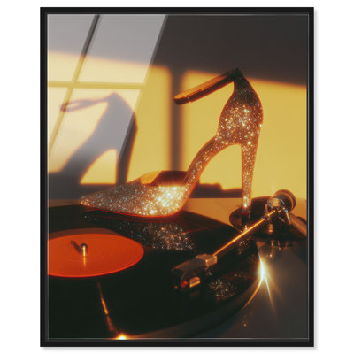 Disco Shoe II Framed Acrylic Print Glam Wall Decor by Notoriart, Black Frame, 24 x 30
