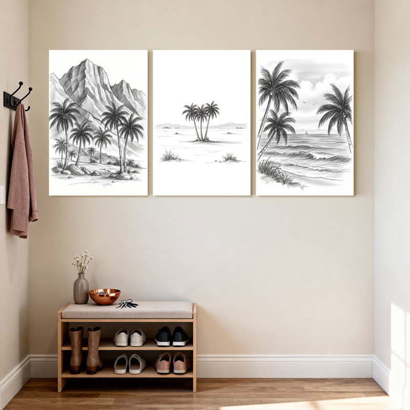 Ensemble de 3 reproductions d'art sur toile, "Palm Trees", H 30 po x l 60 po