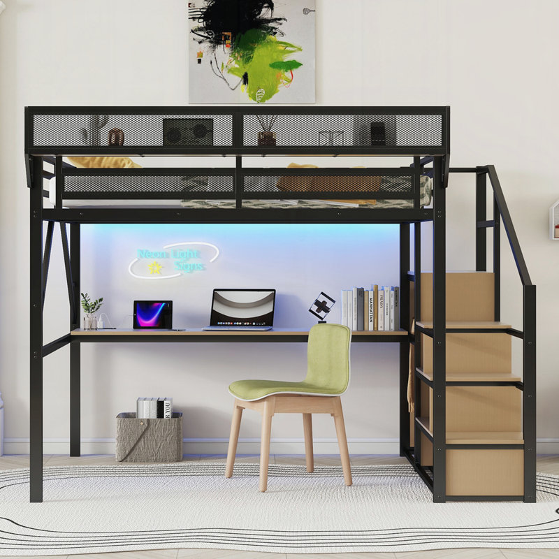 Lit mezzanine avec bureau et station de charge, Grand