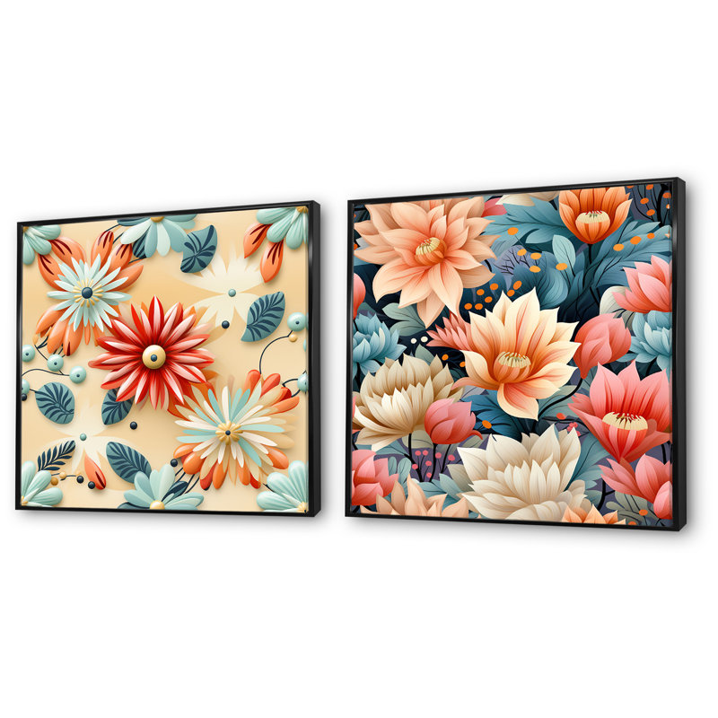 Maelia - Ensemble de 2 reproductions de toiles abstraites botaniques, Cadre noir, H 16 po x l 33 po x P 1 po